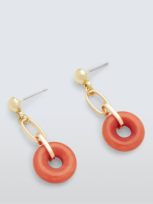 John Lewis Agate Circle and Link Drop Earrings, Gold/Orange