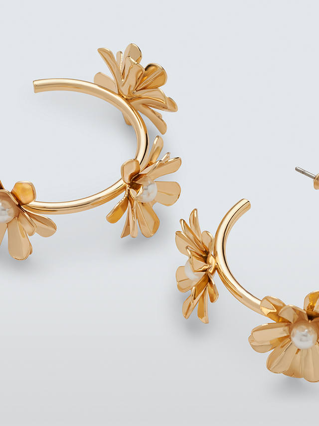 John Lewis Faux Pearl Flowers Half Hoop Earrings, Gold