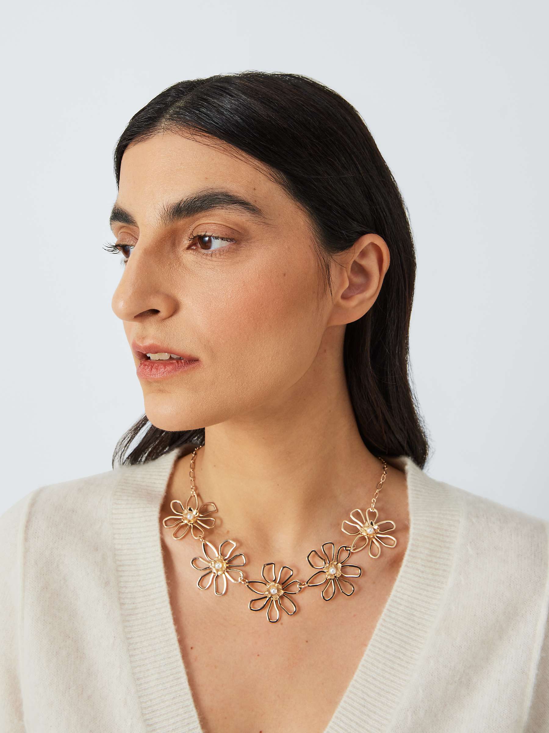 Buy John Lewis Multi Flower Faux Pearl Statement Necklace, Gold Online at johnlewis.com