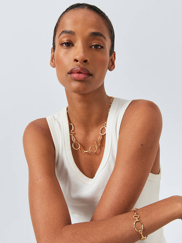 John Lewis Hammered Mixed Link Collar Necklace, Gold