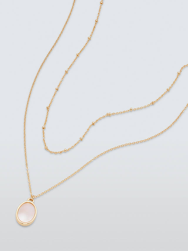 John Lewis Oval Pendant Layered Necklace, Gold/Natural