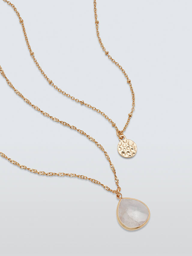 John Lewis Teardrop Quartz and Hammered Disc Layered Necklace, Gold