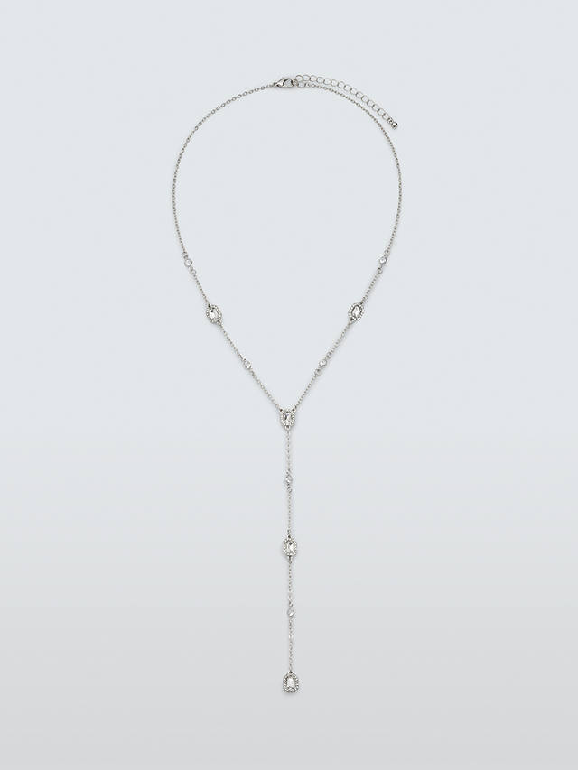 John Lewis Floating Crystal Y Shaped Necklace, Silver