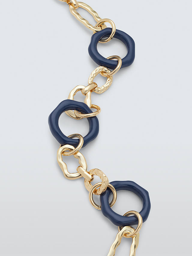 John Lewis Multi Link Textured Necklace, Gold/Blue