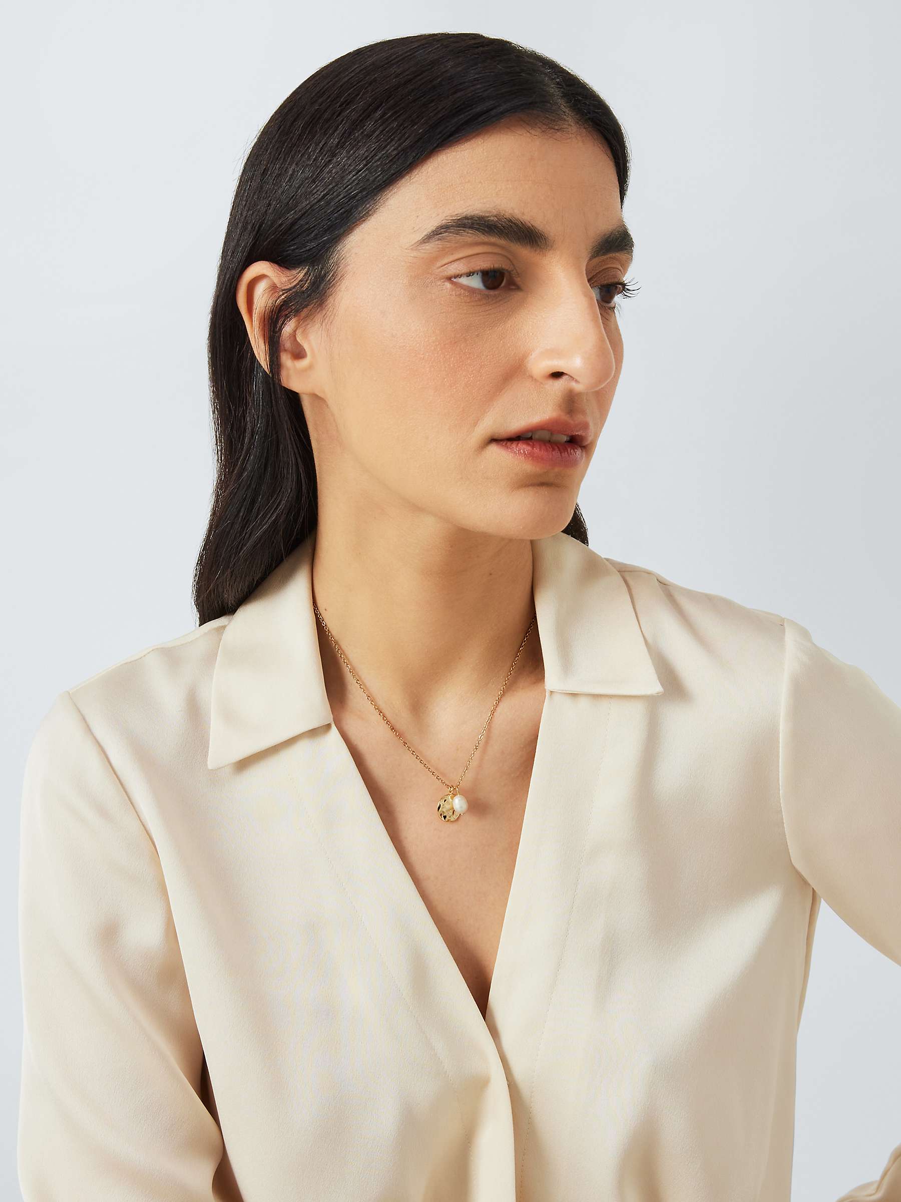 Buy John Lewis Textured Disc and Floating Freshwater Pearl Pendant Necklace, Gold Online at johnlewis.com