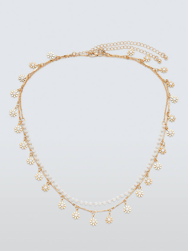 John Lewis Daisy Drop Beaded Necklace, Pack of 2, Gold
