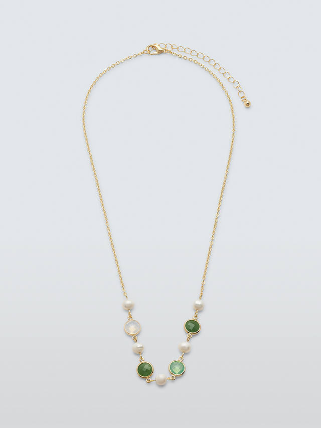 John Lewis Freshwater Pearl & Beaded Collar Necklace, Green/Gold