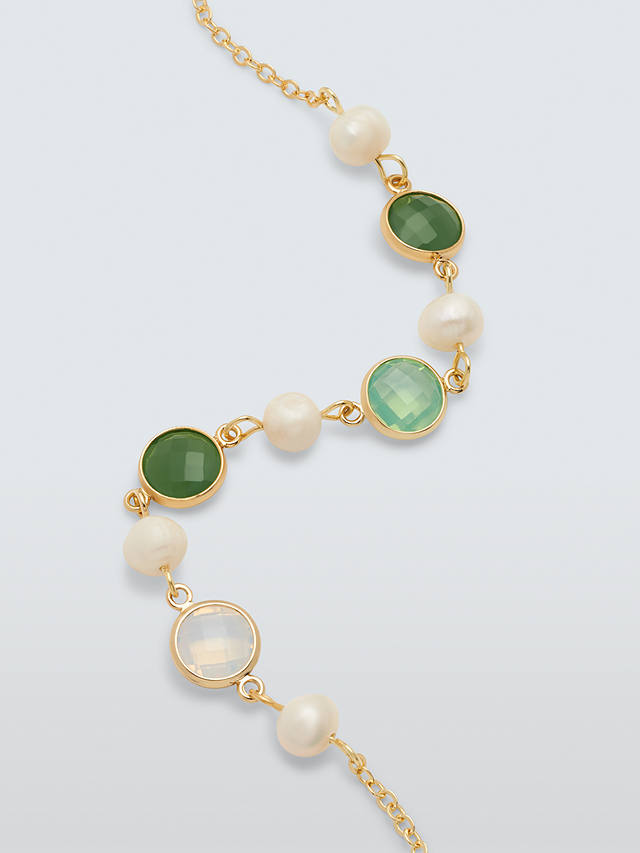John Lewis Freshwater Pearl & Beaded Collar Necklace, Green/Gold