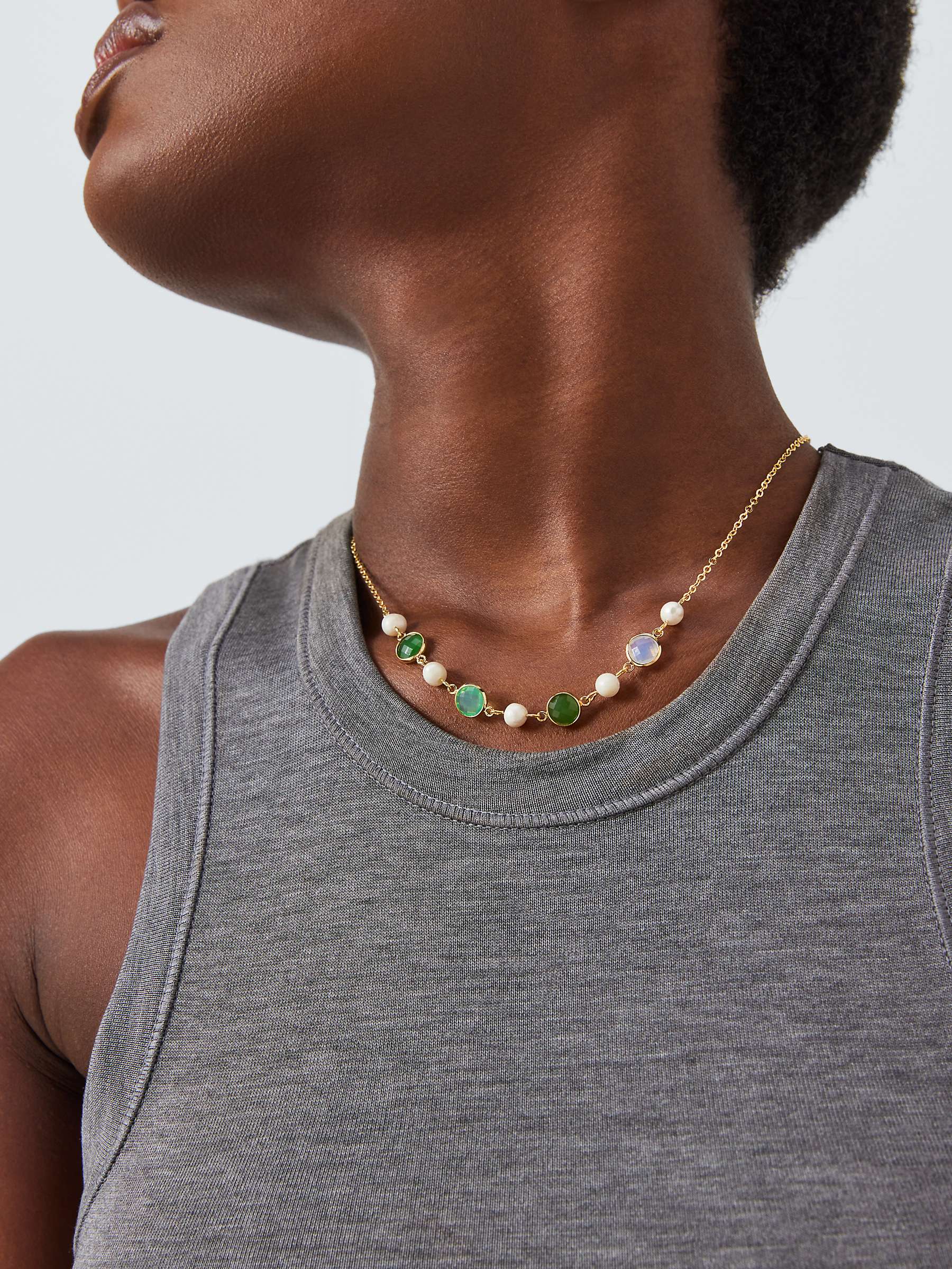 Buy John Lewis Freshwater Pearl & Beaded Collar Necklace, Green/Gold Online at johnlewis.com