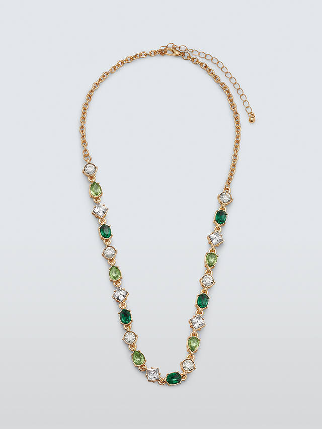John Lewis Crystal Chain Necklace, Gold/Green