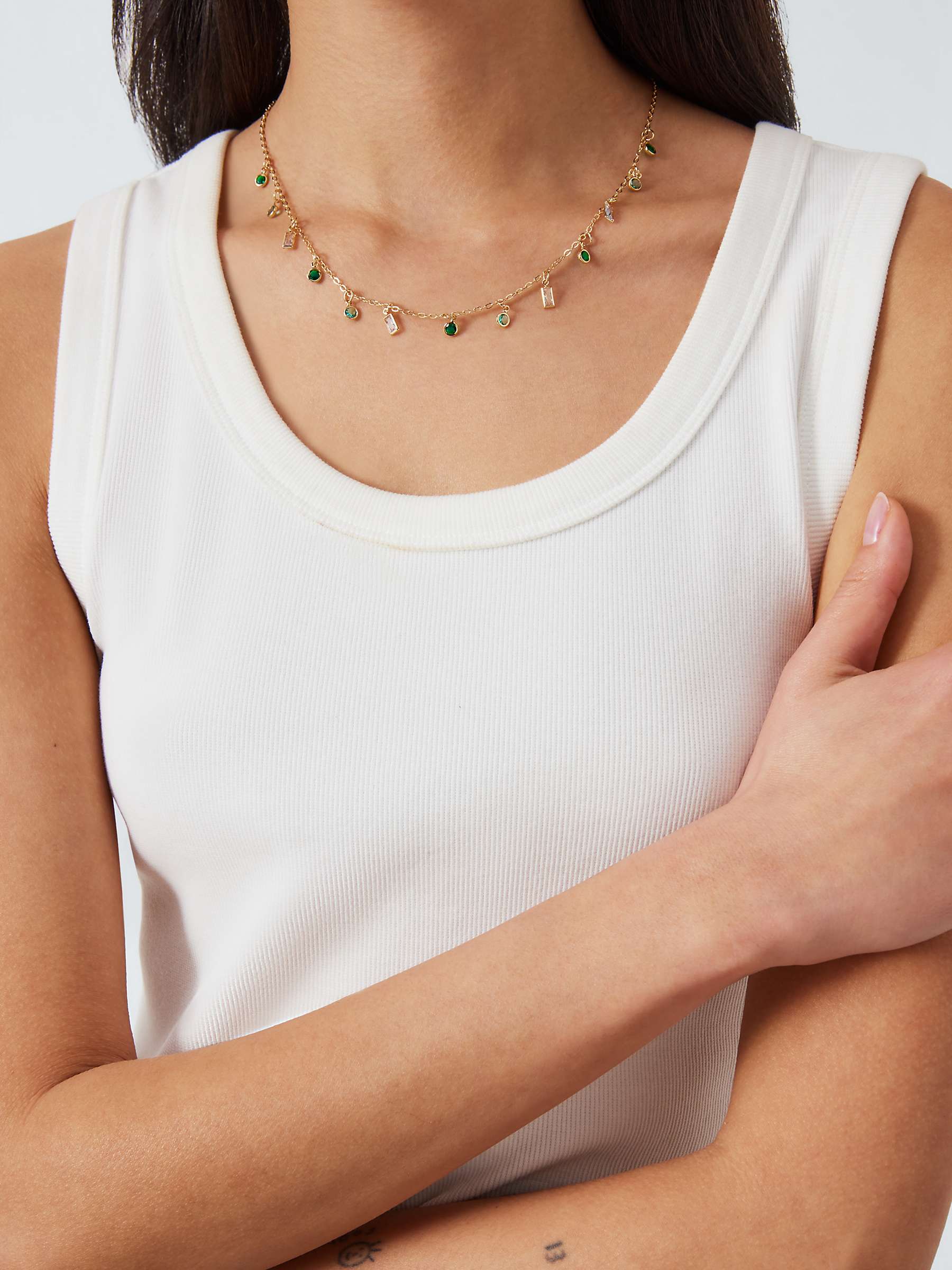 Buy John Lewis Droplet Crystal Chain Necklace, Gold/Green Online at johnlewis.com