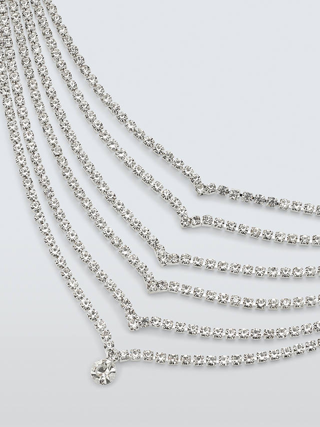 John Lewis Multi-Row Diamante Statement Layered Necklace, Silver