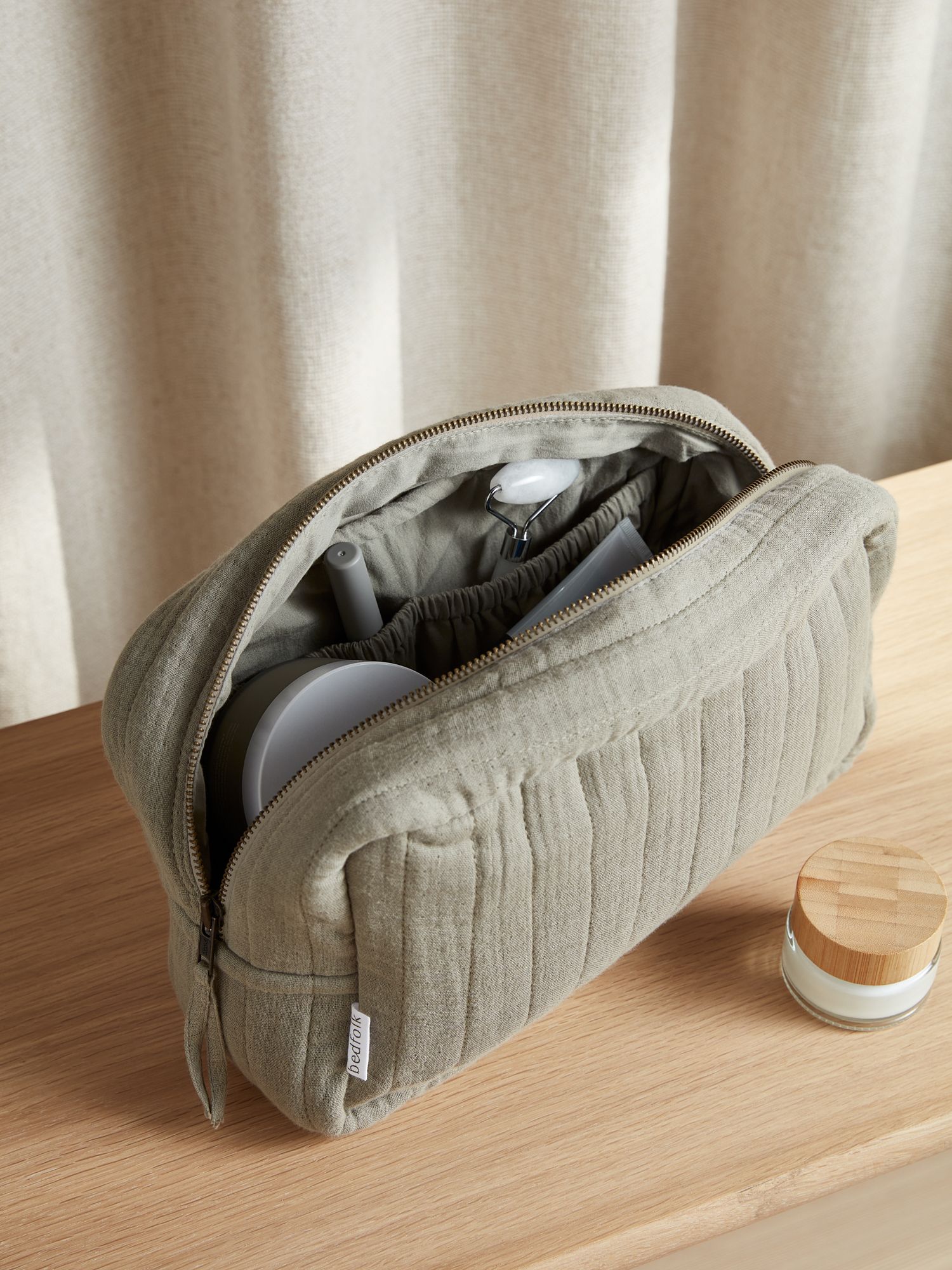 Bedfolk Dream Cotton Quilted Wash Bag, Moss at John Lewis & Partners