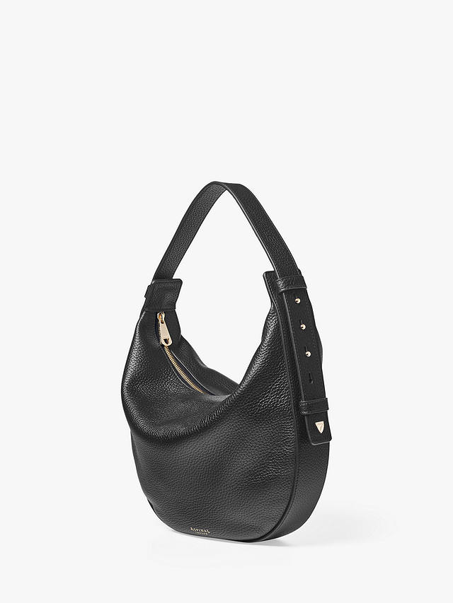 Aspinal of London Pebble Leather Crescent Hobo Bag, Black