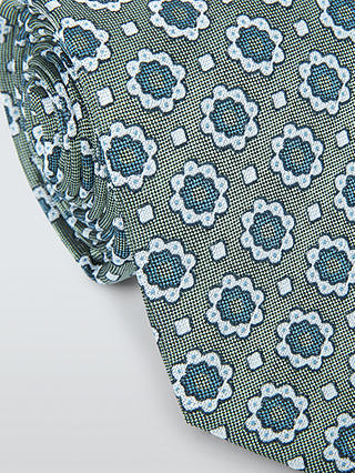 John Lewis Silk Floral Foulard Print Tie, Green/Multi