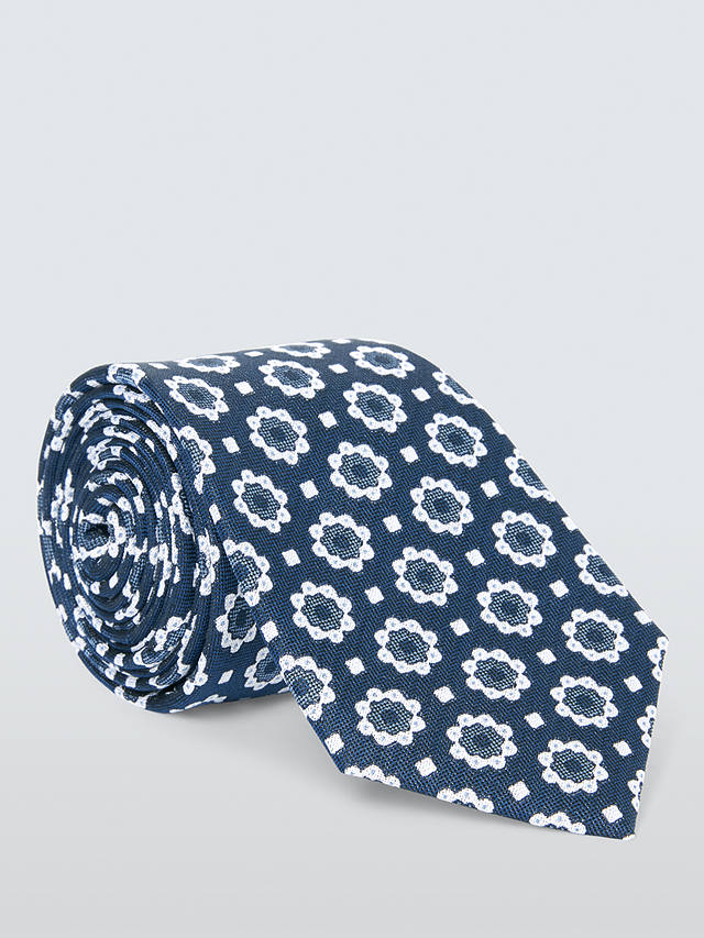 John Lewis Silk Floral Foulard Print Tie, Blue/Multi