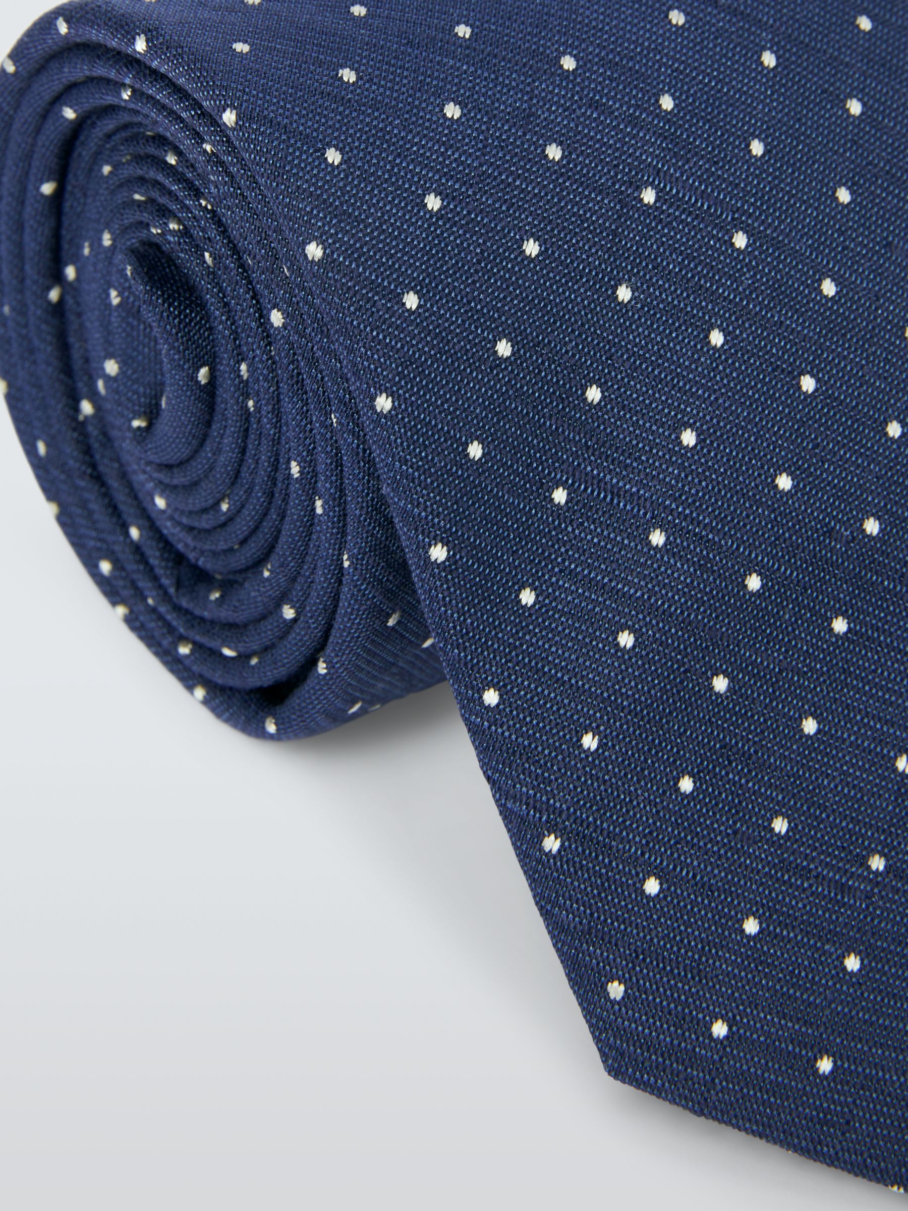 John Lewis Linen and Silk Mini Spot Tie, Navy