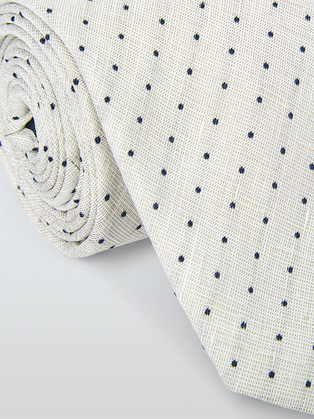 John Lewis Linen and Silk Mini Spot Tie, White