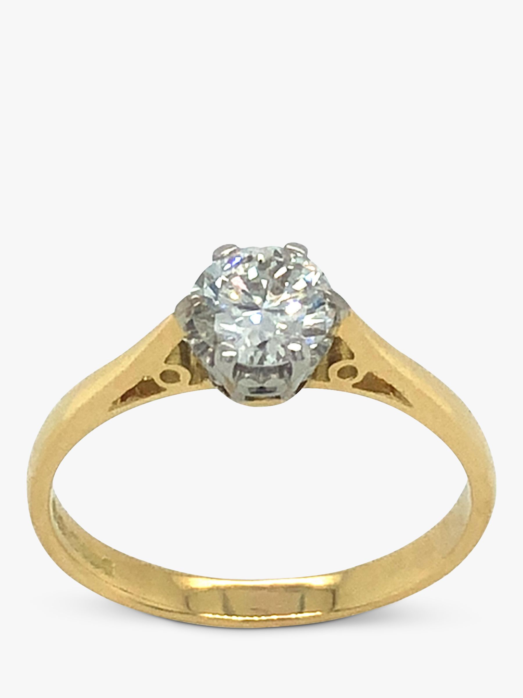 Vintage Fine Jewellery Second Hand 18ct Yellow & White Gold Solitaire Diamond Ring, Gold