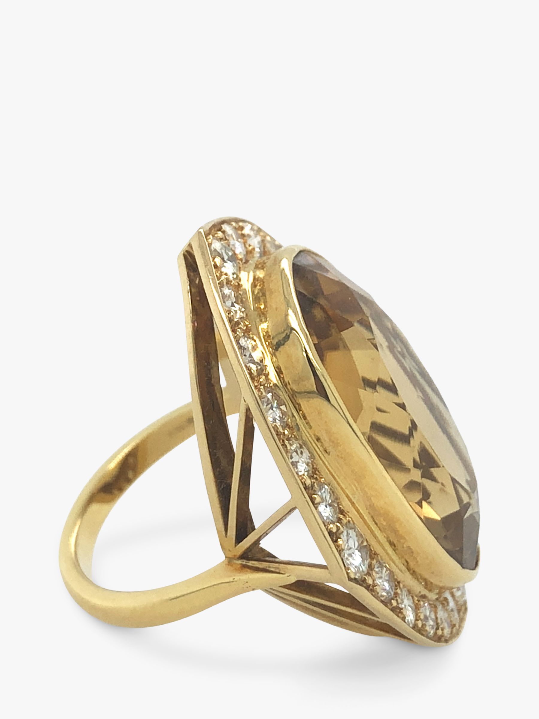 Vintage Fine Jewellery Second Hand 18ct Yellow Gold Diamond & Oval Citrine Ring, Dated Circa 1960s