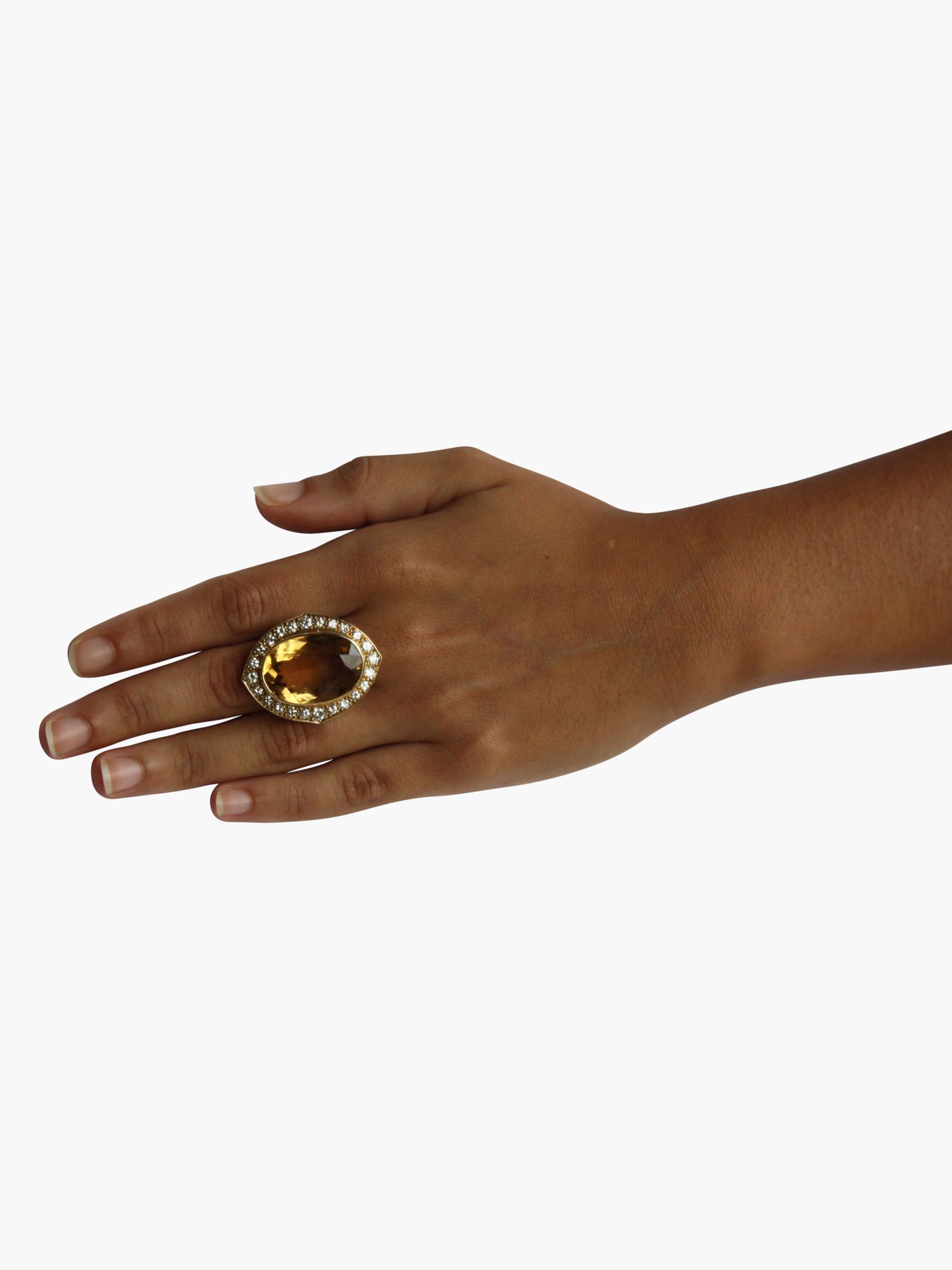 Vintage Fine Jewellery Second Hand 18ct Yellow Gold Diamond & Oval Citrine Ring, Dated Circa 1960s