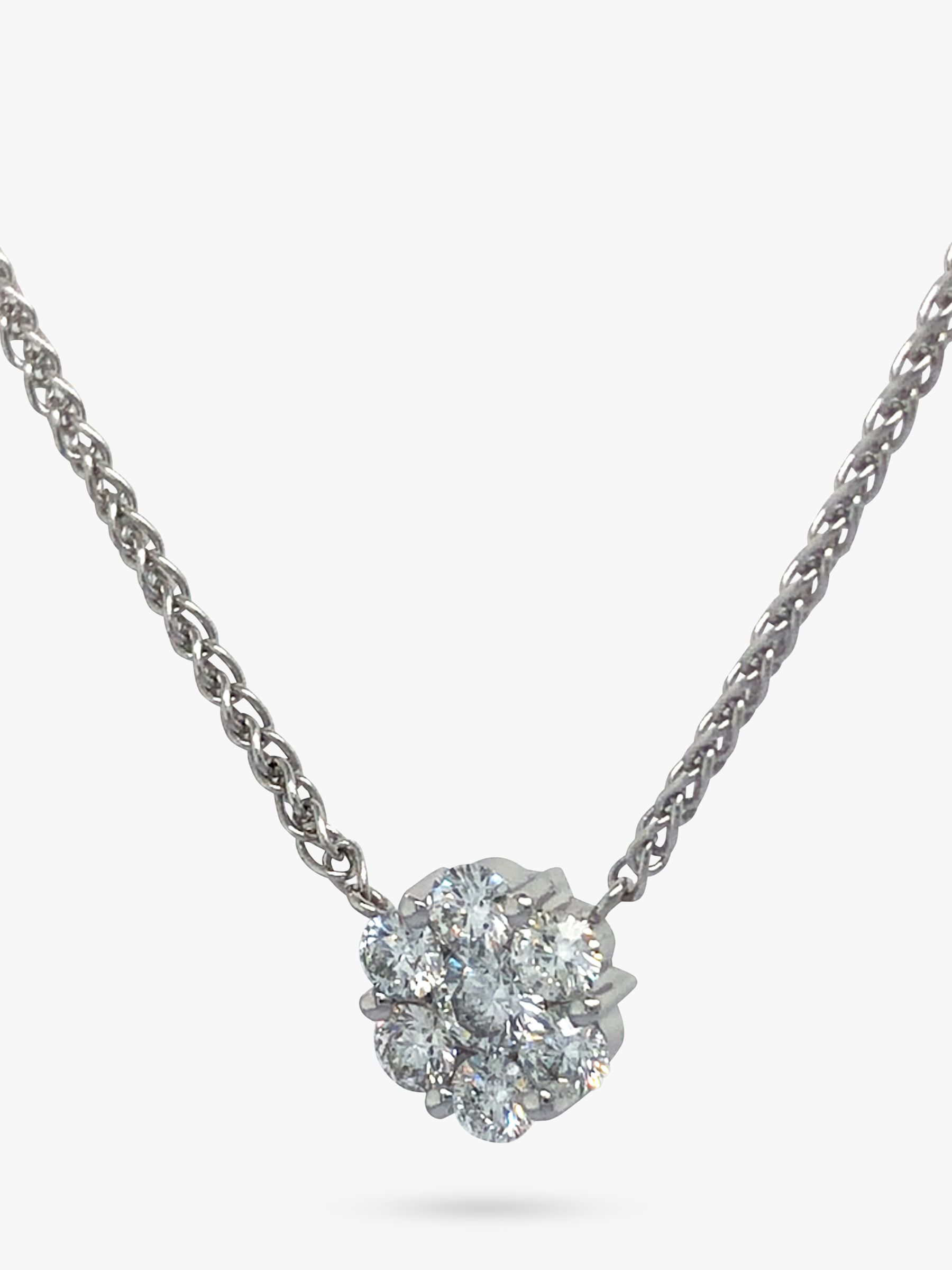 Vintage Fine Jewellery Second Hand 14ct White Gold Diamond Cluster Pendant Necklace