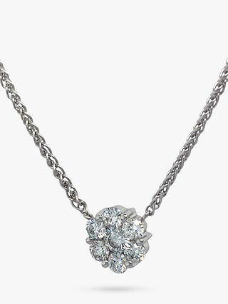Vintage Fine Jewellery Second Hand 14ct White Gold Diamond Cluster Pendant Necklace