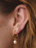 Astley Clarke Pearl Drop Hoop Earrings, Gold/White