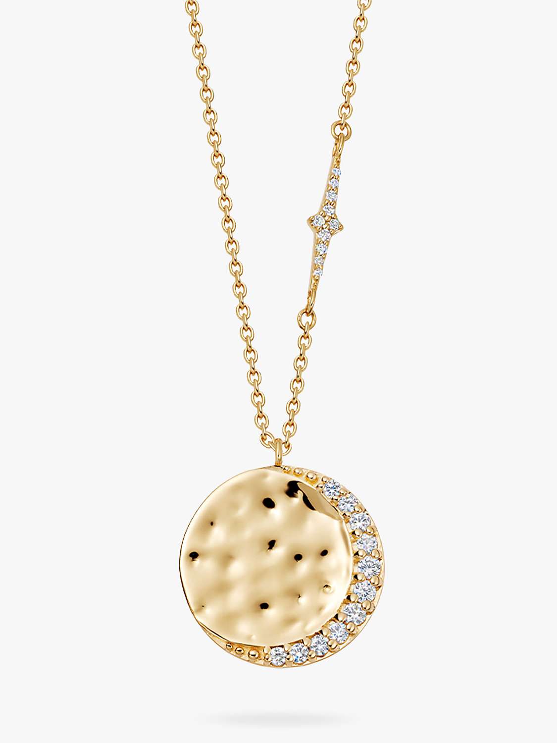 Buy Astley Clarke Luna White Sapphire Hammered Moon Pendant Necklace, Gold Online at johnlewis.com
