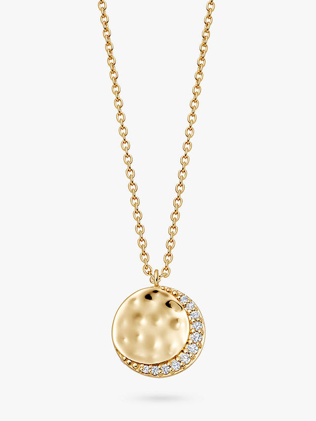 Astley Clarke White Sapphire Hammered Pendant Necklace, Gold