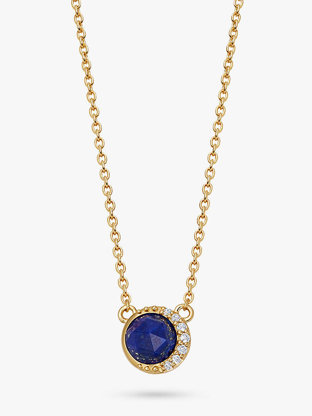 Astley Clarke Semi-Precious Disc Pendant Necklace, Gold/Lapis