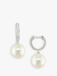 E.W Adams 9ct White Gold Fresh Water Pearl Hoops