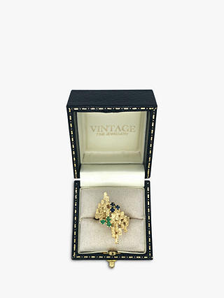 Vintage Fine Jewellery Second Hand 14ct Yellow Gold Sapphire and Emerald Dress Ring, Dated Birmingham 1973