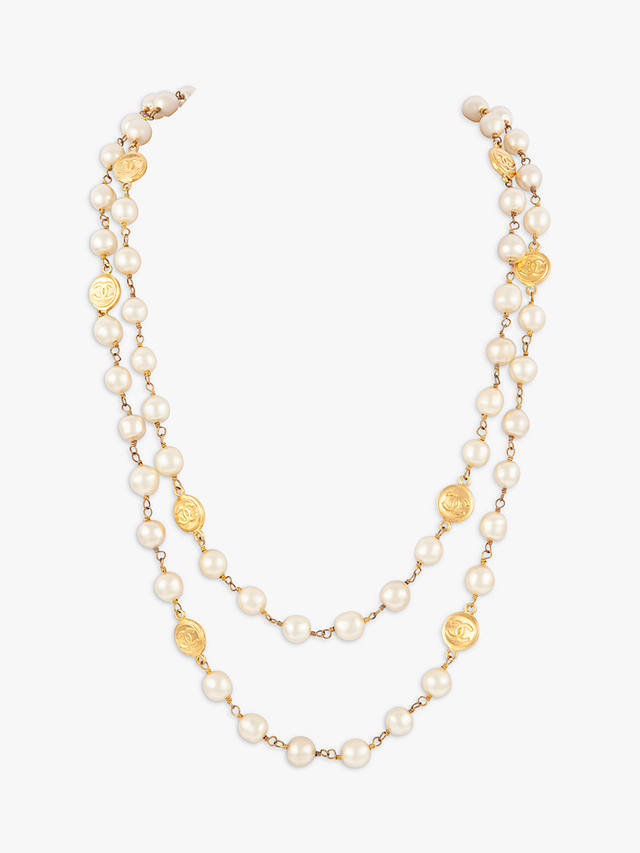 Susan Caplan Vintage Chanel Faux Pearl & Medallion Long Necklace