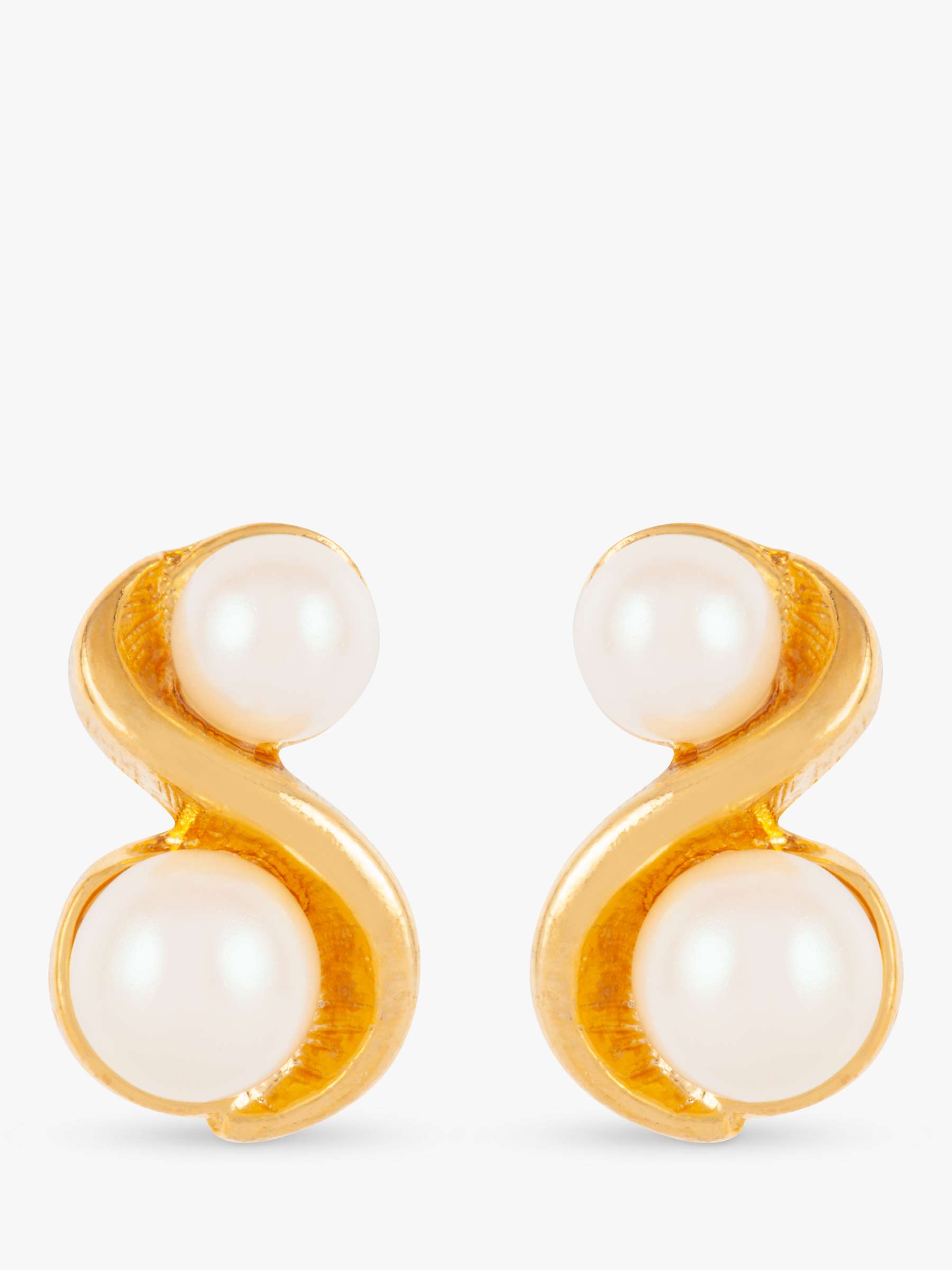 Buy Susan Caplan Vintage Rediscovered Collection Duo Faux Pearl Stud Earrings, Gold Online at johnlewis.com