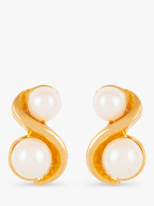 Susan Caplan Vintage Rediscovered Collection Duo Faux Pearl Stud Earrings, Gold