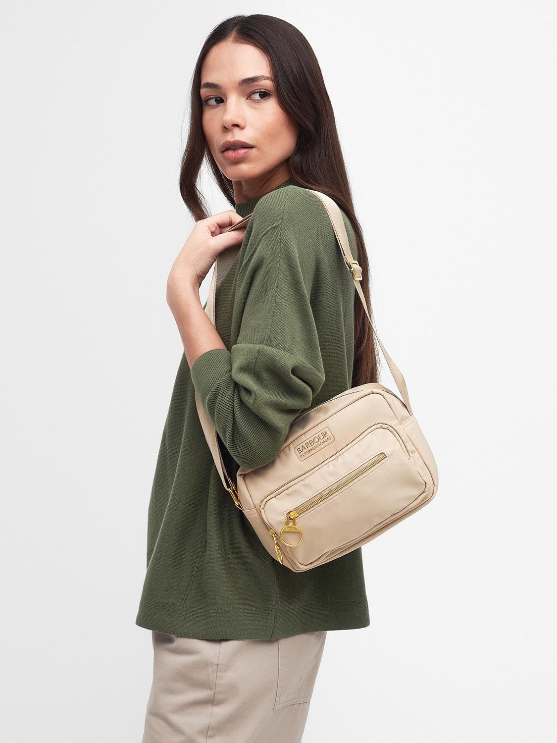 Barbour International Cross Body Bag, Beige at John Lewis & Partners