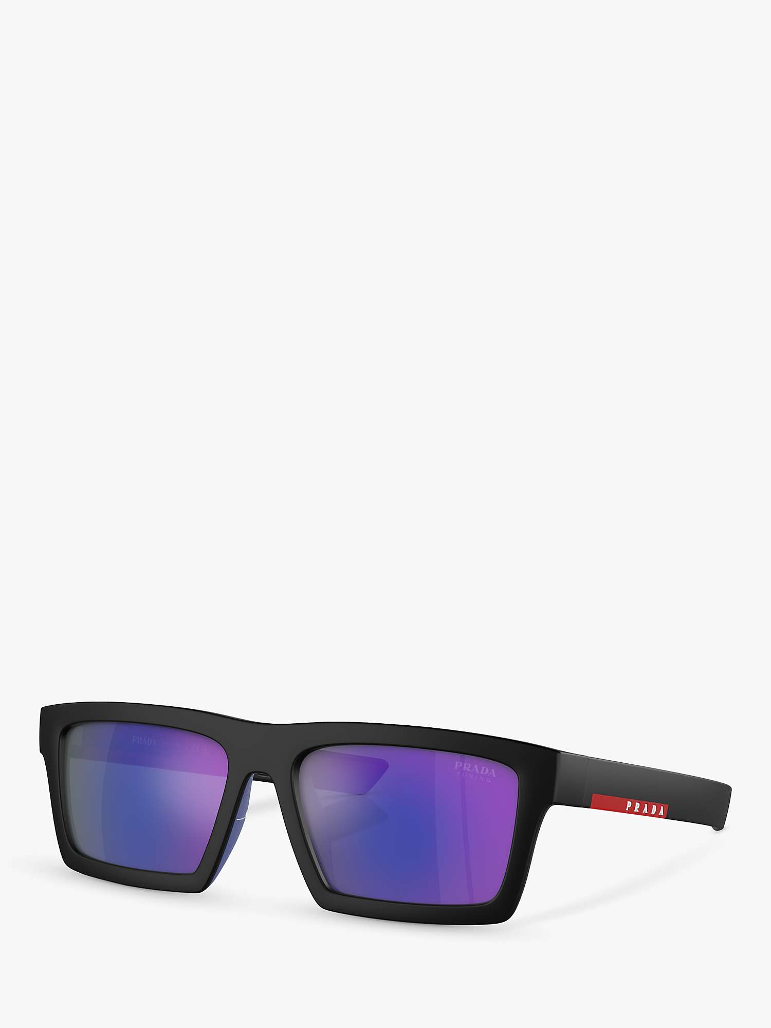 Buy Prada PS 02ZS Men's Rectangular Sunglasses, Matte Black/Mirror Purple Online at johnlewis.com