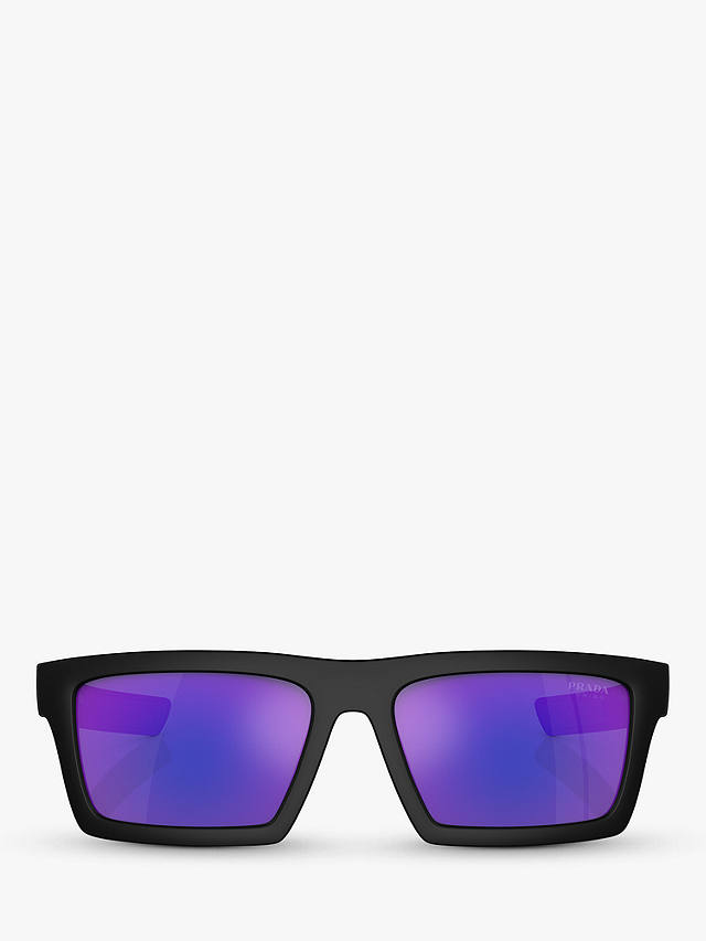 Prada PS 02ZS Men's Rectangular Sunglasses, Matte Black/Mirror Purple