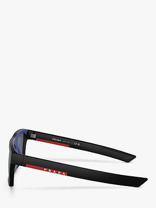 Prada PS 02ZS Men's Rectangular Sunglasses, Matte Black/Mirror Purple