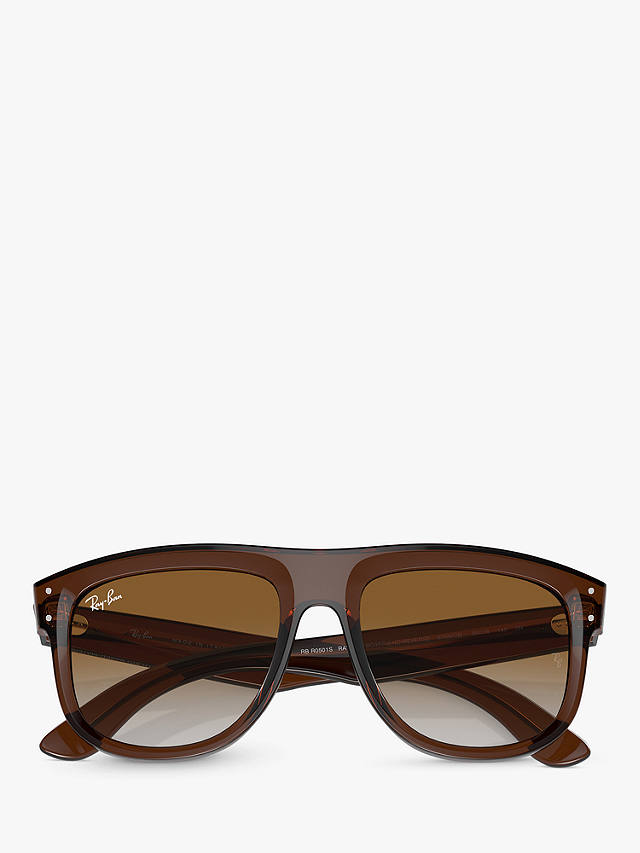 Ray-Ban RBR0501S Unisex Boyfriend Reverse Square Sunglasses, Transparent Brown/Brown