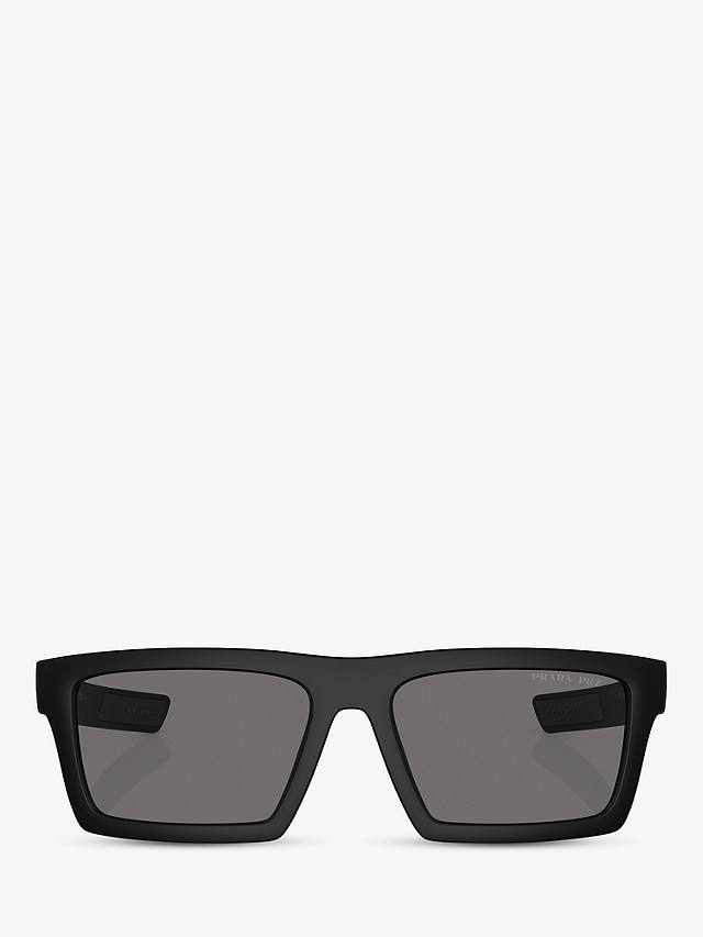 Prada PS 02ZS Men's Rectangular Polarised Sunglasses, Black/Grey