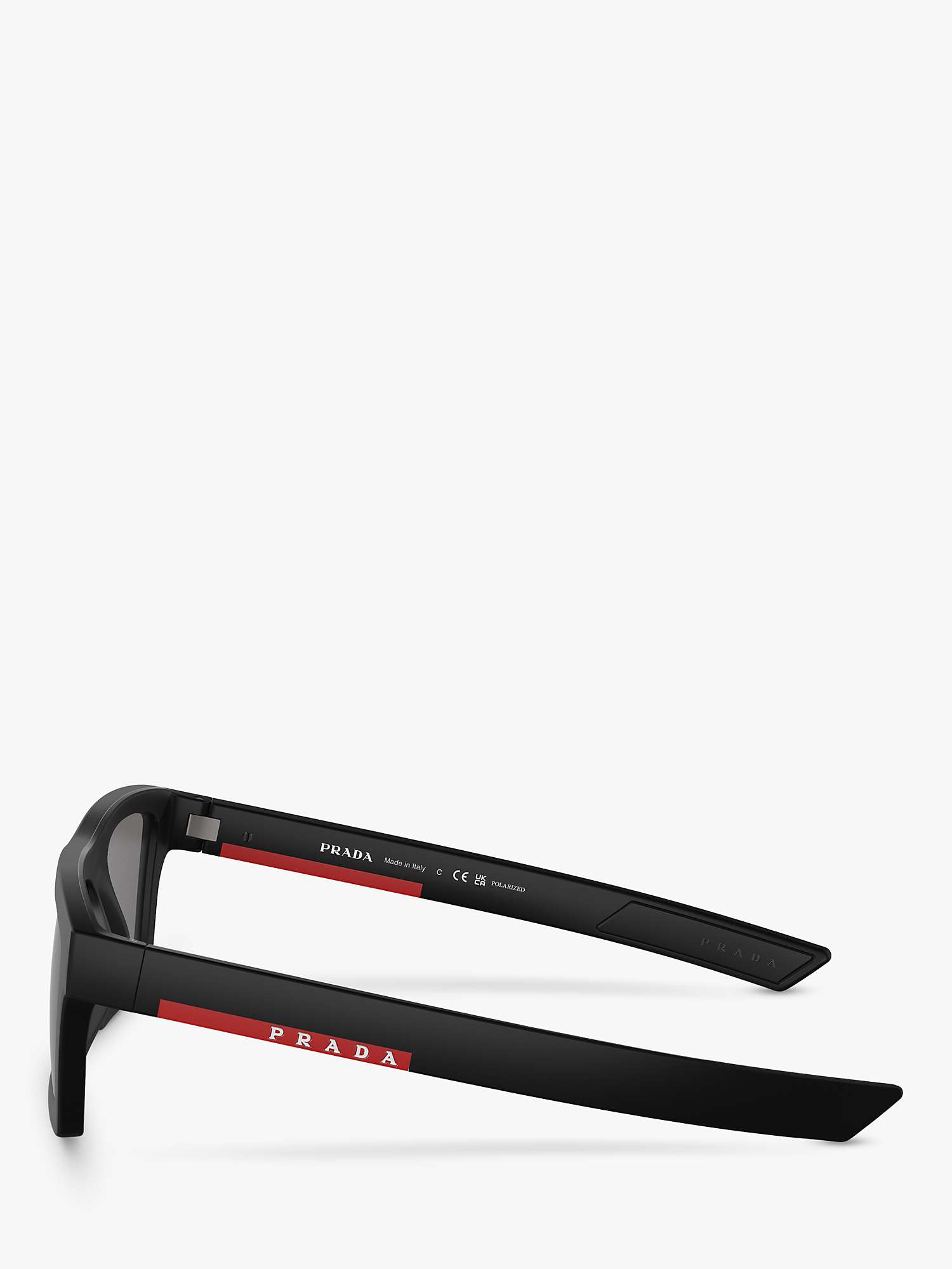 Buy Prada PS 02ZS Men's Rectangular Polarised Sunglasses, Black/Grey Online at johnlewis.com