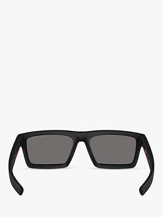 Prada PS 02ZS Men's Rectangular Polarised Sunglasses, Black/Grey