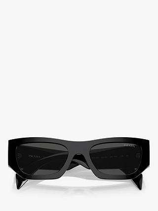 Prada PR A01S Women's Rectangular Sunglasses, Black/Grey