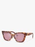 Miu Miu MU 02ZS Women's Cat's Eye Sunglasses, Striped Tobacco/Pink