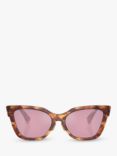 Miu Miu MU 02ZS Women's Cat's Eye Sunglasses, Striped Tobacco/Pink