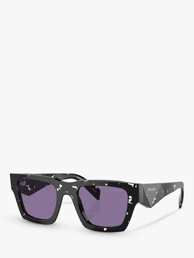 Prada PR A06S Men's Rectangular Sunglasses, Black Tortoise/Violet