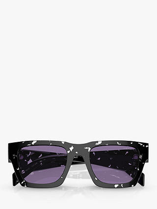 Prada PR A06S Men's Rectangular Sunglasses, Black Tortoise/Violet