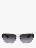 Prada Linea Rossa PS 50ZS Men's Rectangular Sunglasses, Silver/Grey Gradient